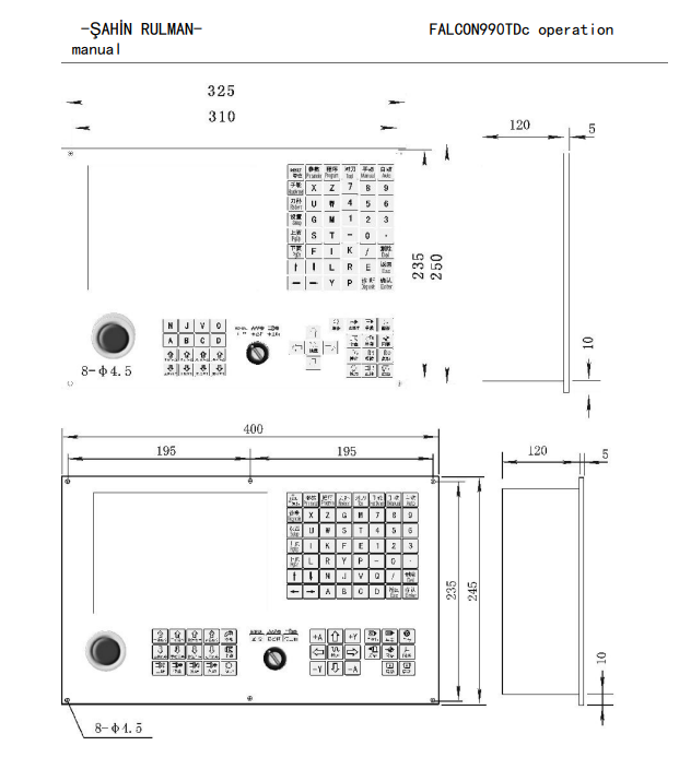 Falcon 990 TDc CNC kontrol ünitesi teknik çizim